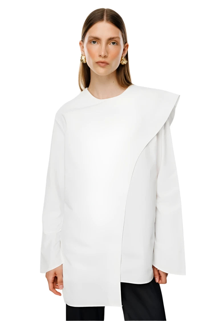 Ecru Scarf Detailed Poplin Blouse