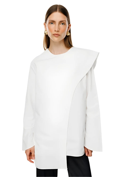 Ecru Scarf Detailed Poplin Blouse