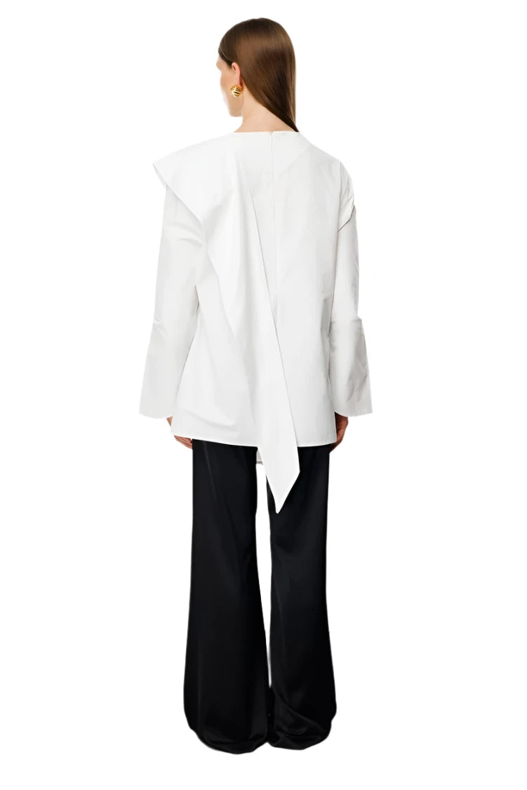 Ecru Scarf Detailed Poplin Blouse